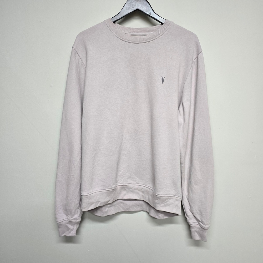 AllSaints Raven Crew Sweatshirt Mens XL Pink Organic Cotton Logo Minimalist
